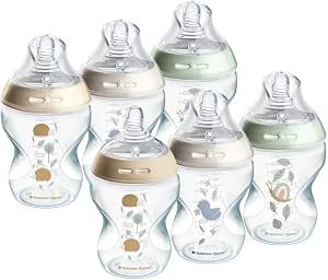 Tommee Tippee Natural Start Anti-Colic Baby Bottles, Pond, 260 ml, Pack of 6 with Dummy Simulating Breast Shape for Natural Mouth Grip - Image 1