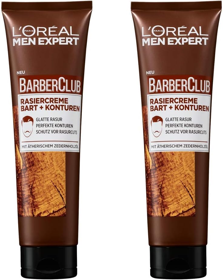 L'Oréal Men Expert Barber Club Crème de rasage pour les contours de barbe Transparent pour un rasage précis et précis grâce à une bonne vision de l'huile de bois de cèdre (2 x 150 ml) - Image 1