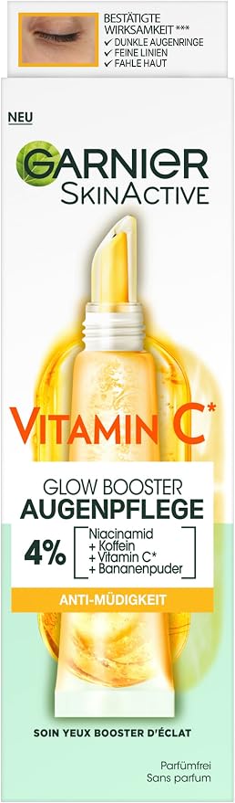 Garnier SkinActive Anti-Fatigue Cream with Vitamin C for Radiant and Awakened Eye Area, Dark Circles and Crow's Feet, Glow Booster Eye Care 15ml - Image 1