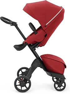Stokke Xplory X Red Deluxe Stroller - Adjustable for Baby and Parents' Comfort - Padded, Harness and Reflective Zip for Safety - Folds in a Flash - Image 1