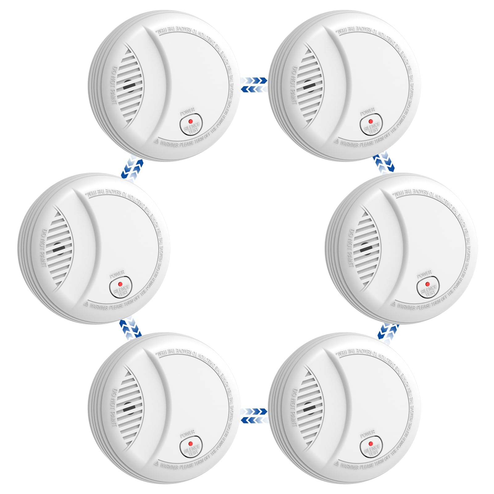 Connected Smoke Detector, Fire Alarm Smoke Detector 10 Years with Replaceable 9V Battery, Low Battery Alarm, Certified According to EN14604, 6 PCS - Image 1