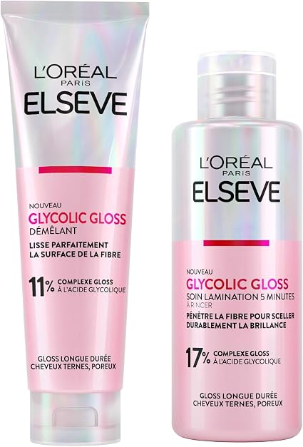 L'Oréal Paris Elvive Glycolic Gloss Hair 150 ml Glycolic Acid Conditioner + 5-Minute Laminating Treatment for Dull and Porous Hair 200 ml – 2 Bottles - Image 1
