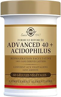 Solgar Advanced 40 Plus Acidophilus - Digestion - Transit - Probiotique - Favorise l'équilibre de la Flore Intestinale - Microbiote et système digestif - Flacon de 60 gélules végétales - Image 1