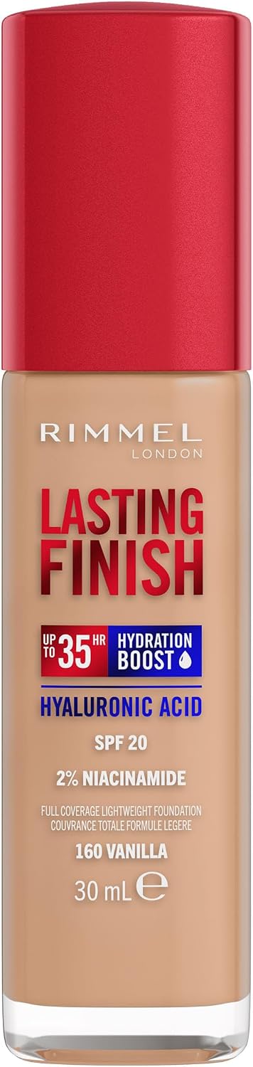 Rimmel London Lasting Finish jusqu'à 35h, 160 Vanilla, fond de teint, longue tenue, hydratant, formule vegan, couvrance totale, 30 ml - Image 1
