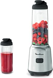 Moulinex Mix & Move Blender Blender, 300W, Useful Capacity 0.6 L, 2 Bottles to Take Away in Tritan, Compact, Ergonomic, Removable Blades LM15FD10, Metal - Image 1