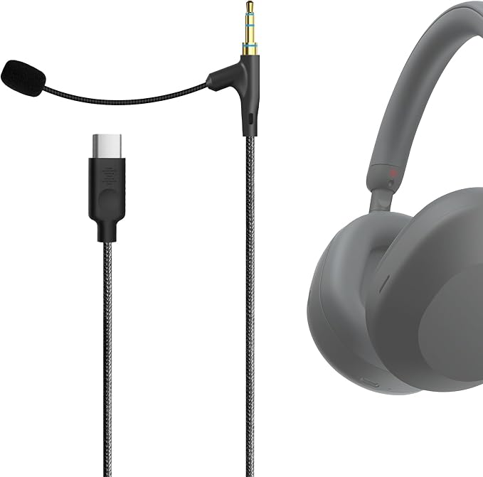 GEEKRIA Replacement Cable with Boom Mic for Sony WH-1000XM5 Headphones, Skullcandy Crusher ANC 2, Beats Solo 4, USB C Plug with Boom Mic for Gaming and Meeting (5.7ft) - Image 1