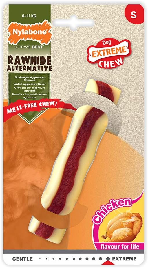 Nylabone Alternative to Rawhide Chew Toy No Mess Chicken Flavour for Small Dogs (up to 11kg), Powerful/Extreme Chew Dogs - Image 1