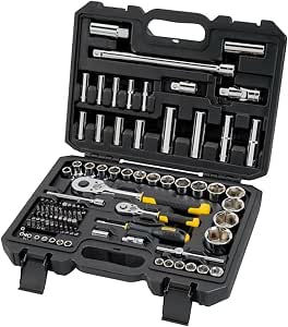 STANLEY - SOCKET SET - 1 ratchet 72 teeth ¼'' - 1 ratchet 72 teeth ½'' - 41 screw bits - SET OF 96 PCS - STMT17379-1 Black - Image 1
