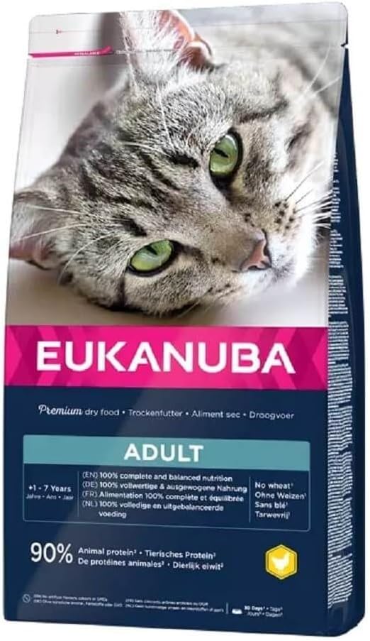 EUKANUBA - Croquettes Premium pour Chat Adulte - Alimentation 100% Complète et Equilibrée - Riche en Riz – Au Poulet Frais – Sans OGM, Sans Blé - Sac refermable – 10kg - Image 1