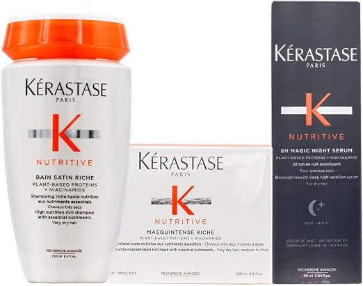 Kerastase Nutritive Bain Satin Riche 250ml Intense Riche Mask 250ml 8h Magic Night Serum 90ml - Image 1