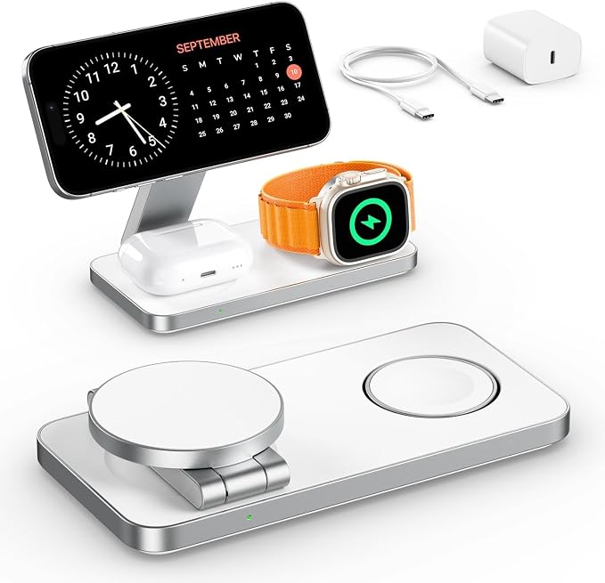 Wireless Charger for Mag-Safe, 3 in 1 Charging Station for Apple Foldable Wireless Inductive Charger for iPhone Air 17 16 15 14 13 12, Apple Watch, AirPods Pro with Quick Adapter - Image 1