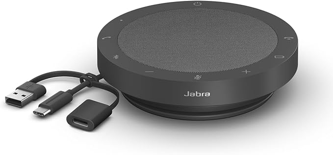 Jabra Speak2 55 Wireless Bluetooth Speaker, 4 Noise Cancelling Microphones, 50 mm Full Range Speaker, Wide Band Audio, Compact and Portable, Certified for Zoom and Google Meet, Dark Grey - Image 1