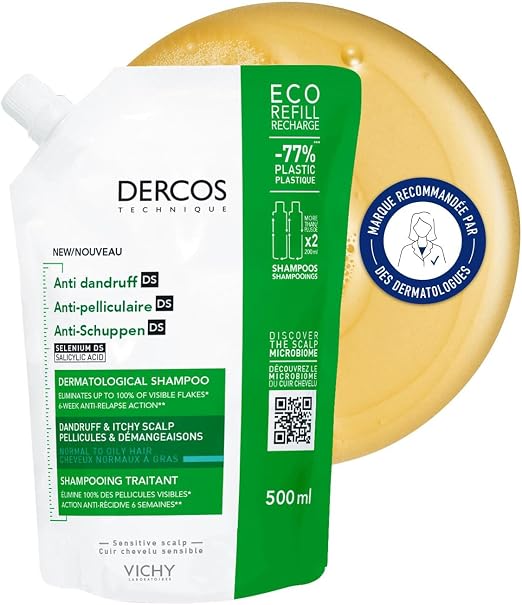 Vichy, Dercos Technique DS, Anti-Dandruff & Anti-Itching Shampoo, Normal to Oily Hair, Eco-Refill, 500 ml - Image 1