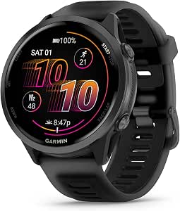Garmin® Forerunner® 570 Advanced GPS Running and Triathlon Smart Watch, AMOLED Display, Training and Recovery Functions, Slate Grey Aluminium with Translucent Black Strap - Image 1