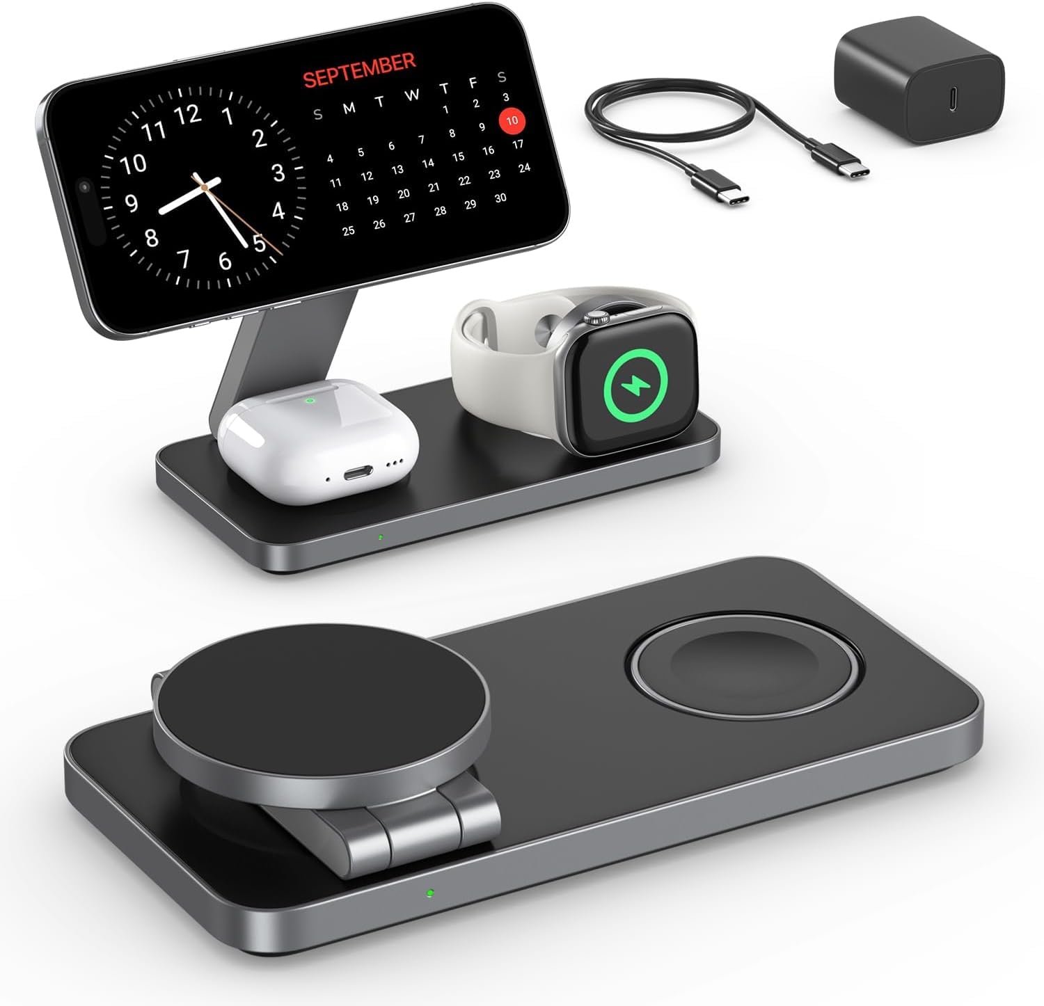Wireless Charger with Mag-Safe, 3 in 1 Charging Station for Apple, Foldable Wireless Inductive Charger for iPhone Air 17 16 15 14 13 12, Apple Watch, AirPods Pro with Quick Adapter - Image 1