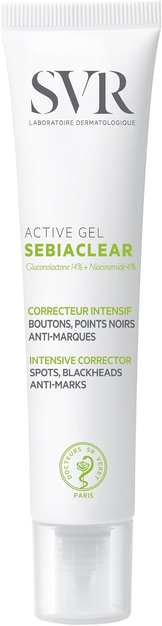 SVR - Sebiaclear Active Gel - 7 Day Anti-Blemish Intensive Care - For sensitive acne-prone skin - Gluconolactone 14%, Niacinamide 4%, Salicylic Acid - 40ml - Image 1
