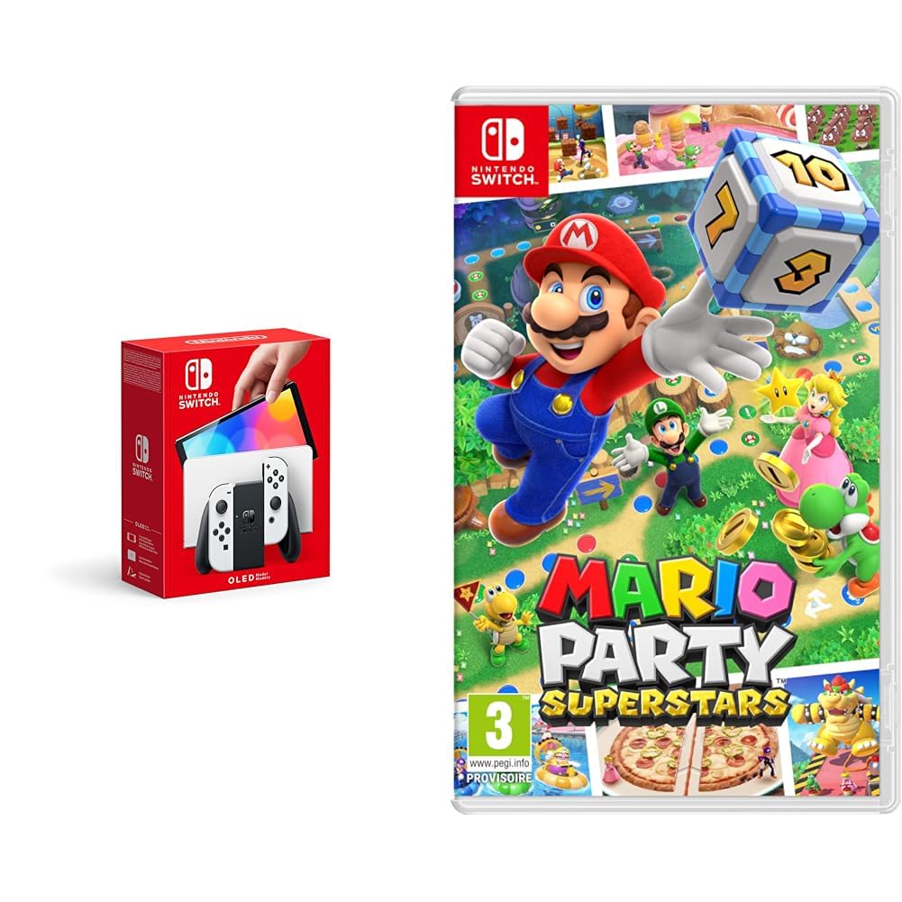 Console Nintendo Switch (Modèle OLED) avec Station d'Accueil/Manettes Joy-Con Blanches + Mario Party Superstars (Nintendo Switch) - Image 1