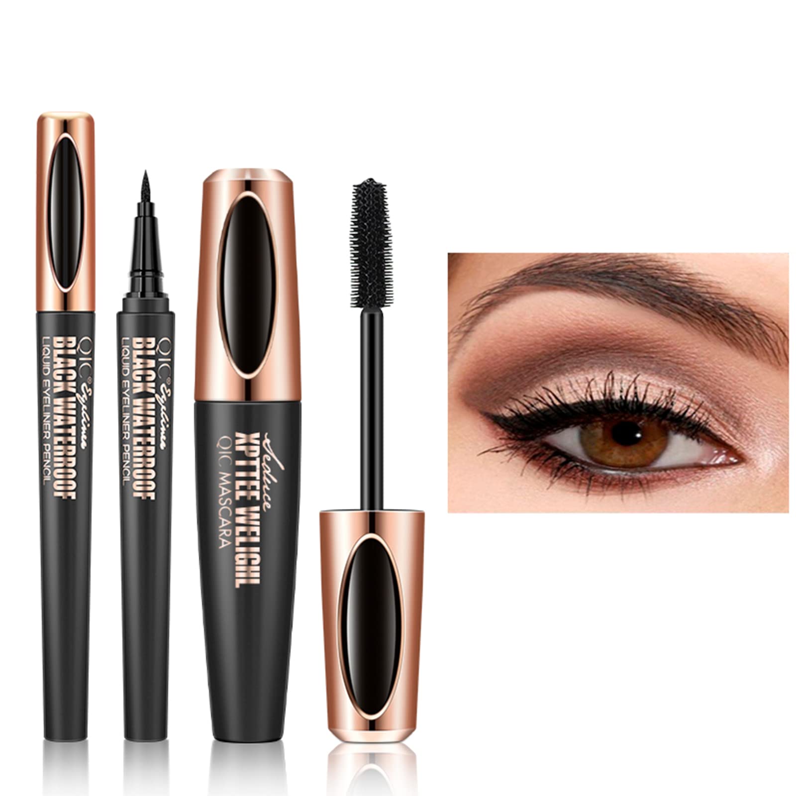 Eyeliner Pencil Liquide - Séchage Rapide + 4D Lash Extension Mascara Waterproof - Noir - Image 1