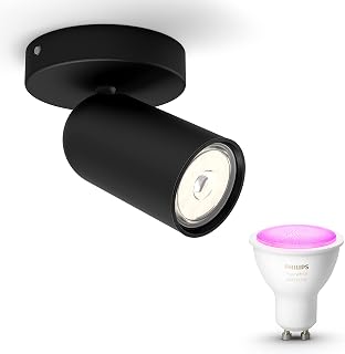 Philips Hue Pongee Spot en saillie (Noir) - Lumière blanche et colorée - Spot mural ou Spot en saillie avec 1 point lumineux - GU10 - Hue White and Color Ambiance - Image 1
