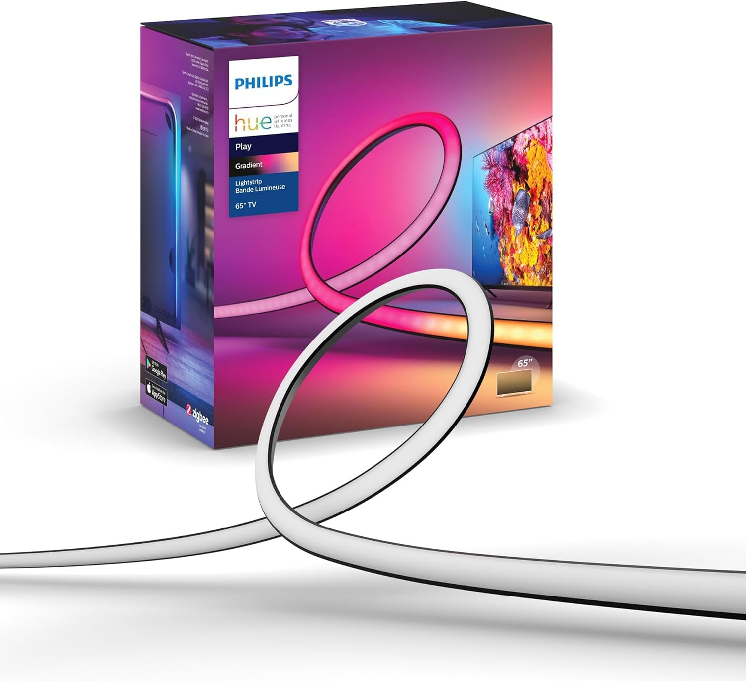 Philips Hue Lightstrip Play Gradient for 65 inch TV, Ambilight Strip for Sync Light with Screen, LED Strip Compatible with Alexa, Google Assistant and Apple Homekit - Image 1