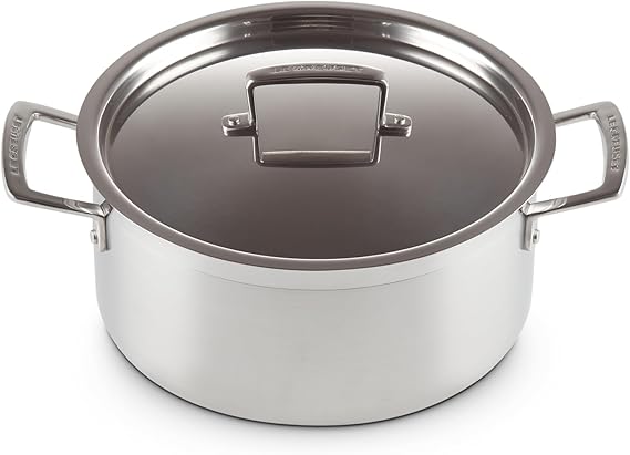 Le Creuset 96200724001000 Round Casserole Dish with Lid, 24 cm, 3-Ply Stainless Steel, Capacity 5.3 L, Silver - Image 1