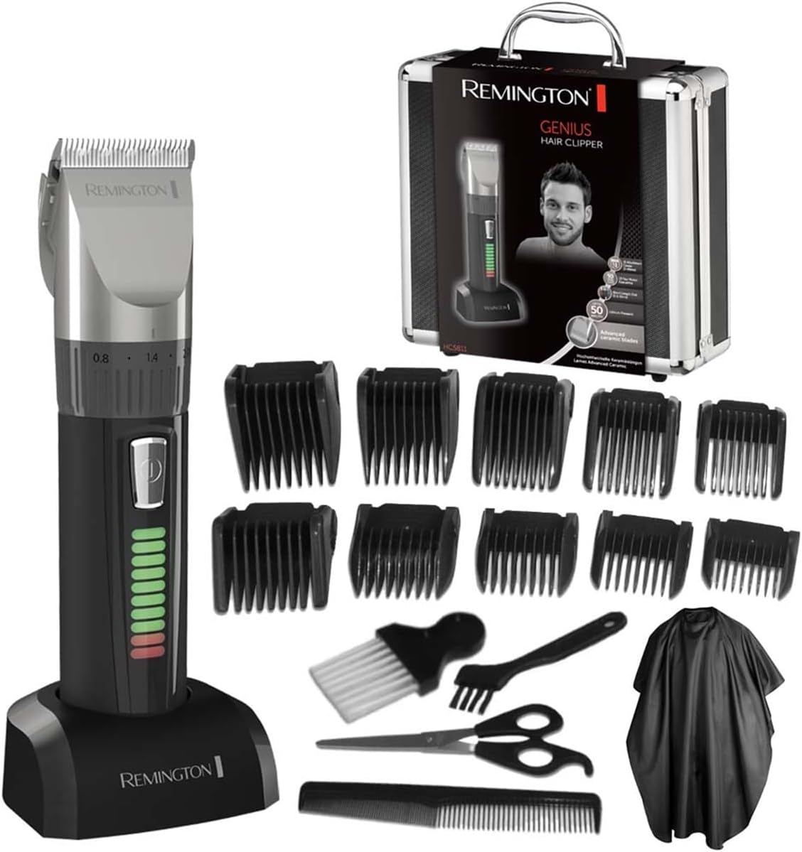 Remington Genius Hair Clippers [Professional Kit] (Pro Heavy Duty Motor, Self-Sharpening Ceramic Blades, Mains / Wireless Lithium Battery, 10 Combs, Pro Case + Accessories) HC5811 Trimmer - Image 1