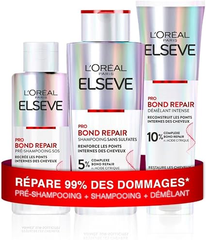 L'Oréal Paris - Repairing Hair Routine for Damaged & Over-Stressed Hair - Pre-Shampoo + Shampoo + Detangler - Citric Acid Complex - Elseve Pro Bond Repair - 3 Products - Image 1