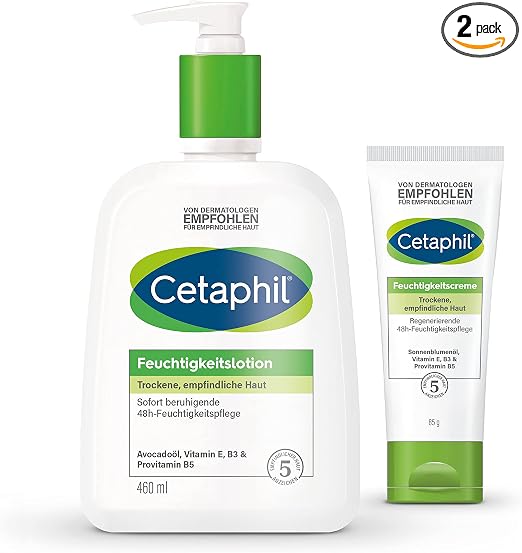 CETAPHIL Lotion hydratante, 460 ml et crème hydratante, 85 g, pour les peaux sèches et sensibles au corps et au visage, hydrate intensément pendant 48 heures, testé cliniquement pour les peaux - Image 1