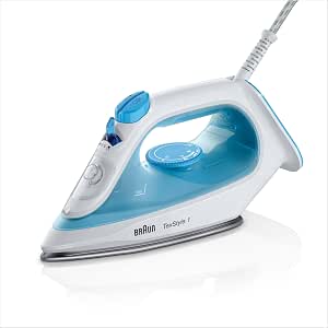 Braun TexStyle 1 SI1050BL Steam Iron, Steam Flow 25 g/min, Steam Blow 120 g/min, Super Ceramic Sole, Vertical Steam, Water Tank 220 ml, 2000W, Blue          [Energy Class A+] - Image 1