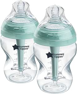 Tommee Tippee Baby Bottles, Advanced Anti-Colic Bottle, 260 ml, Pack of 2, Breast Shaped Nipple for Natural Mouth-Grip, Anti-Colic Ventilation Tube - Image 1