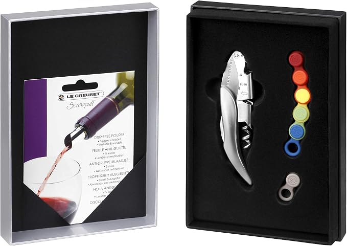 Screwpull Le Creuset, Double Lever Sommelier Set, 5 Anti-Drip Sheets, 6 Glass Markers, GS142 - Image 1