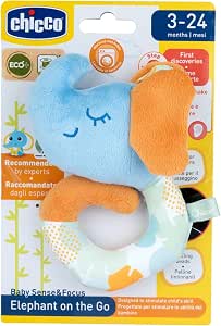 Chicco Elephant Rattle Toy, Soft Recycled Fabric Plush Toy with Rattle Inside, Easy to Grasp for Stroller or Car Seat, 3-24 Months - Image 1