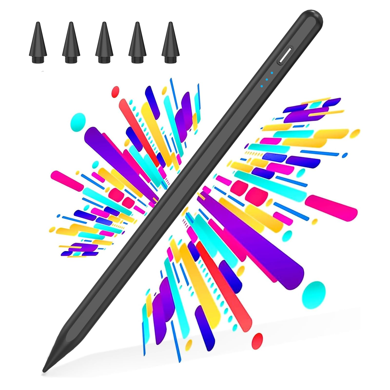 Stylus Pen for Apple iPad 2018-2025, Pencil Quick Charge, Palm Reject, Tilt Detection, Compatible iPad A16/10/9/8/7/6,Pro 11/12.9,Air 3/4/5/M2/M3,Mini 5/6 (Black) - Image 1