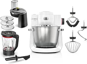 Bosch, Pastry Processor, Series 6, 1600 Watt Motor, 3D Planetary Movement, Baking Kit, Grater, ThermoSafe Glass Blender, Stainless Steel/White, MUMS6EW22 - Image 1
