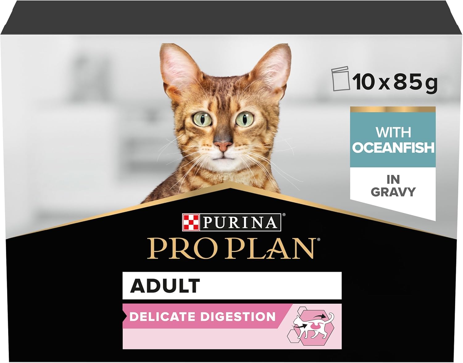 PURINA PRO PLAN | DELICATE DIGESTION | Complete Food for Adult Cats | Helps Promote a Healthy Digestive System | Sliced in Sauce | Fish | Individual Serving | Pack of 4 x (10 x 85g) - Image 1