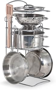 Melissa & Doug - 8-Piece Saucepans + Frying Pans - Kitchen Accessories - Imitation Game - Stainless Steel Toy - Activity, Development and Learning Toy - Child Gift 3+ Years - Image 1