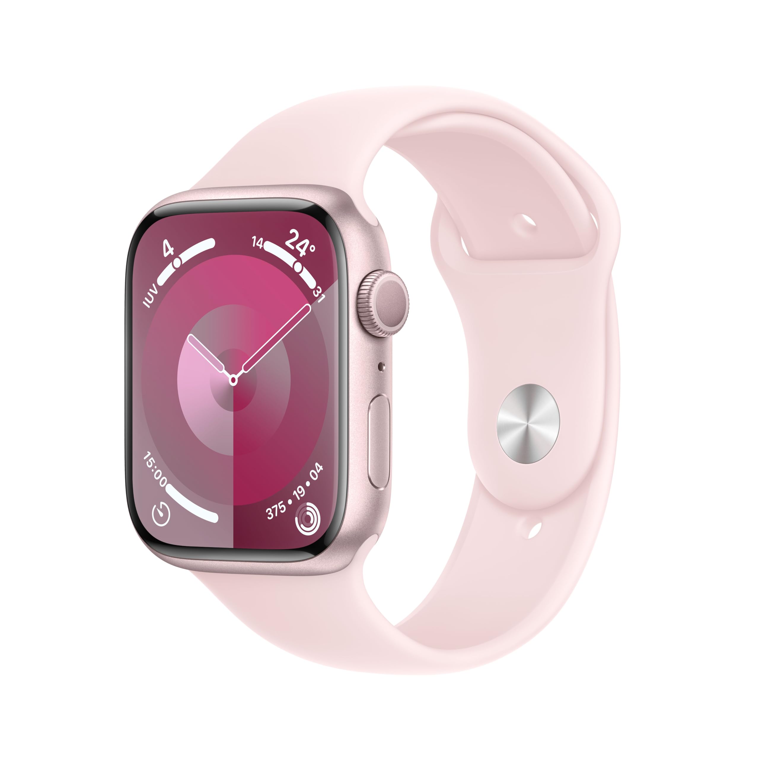 Apple Watch Series 9 [GPS, 45mm] - Pink Aluminum Case with Pink Sport Strap, M/L (Refurbished) - Image 1