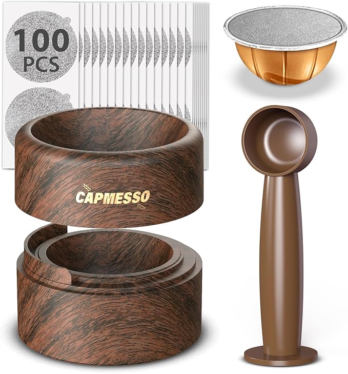 Nespresso Reusable Vertuo Pod Refill Kit: Reusable Vertuo Capsule for Nespresso/Vertuoline Coffee Pods with 100 Foil Lids for All Pod Sizes - Image 1