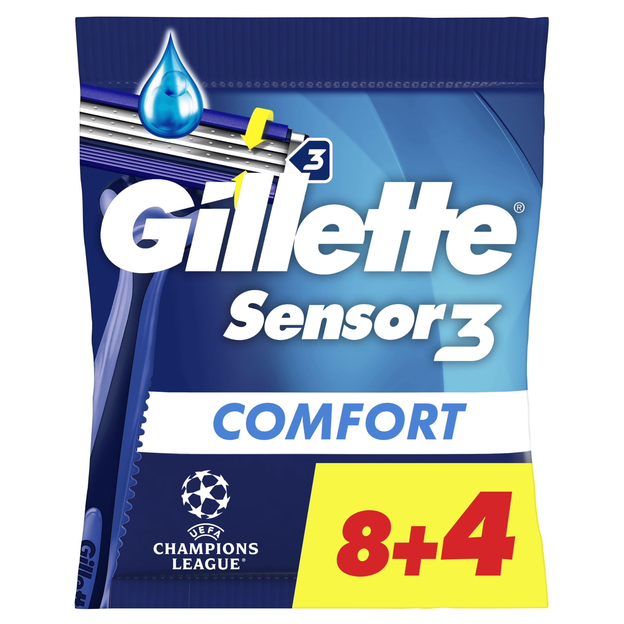 Gillette Sensor3 Comfort, Rasoirs Jetables Pour Homme, Avec Bande Lubrifiante, Lot De 8+4 - Image 1