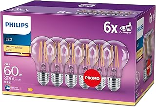 Pack of 6 E27 Clear LED Bulbs 60 W, Warm White - Image 1