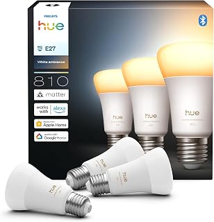 Philips Hue Ampoule LED connectée A60, White Ambiance, Culot E27, 6 W, Spectre complet 1000-2000 K, 810 lumens, Intensité variable, Compatible avec Alexa, Google Assistant et Apple Home, pack de 3 - Image 1