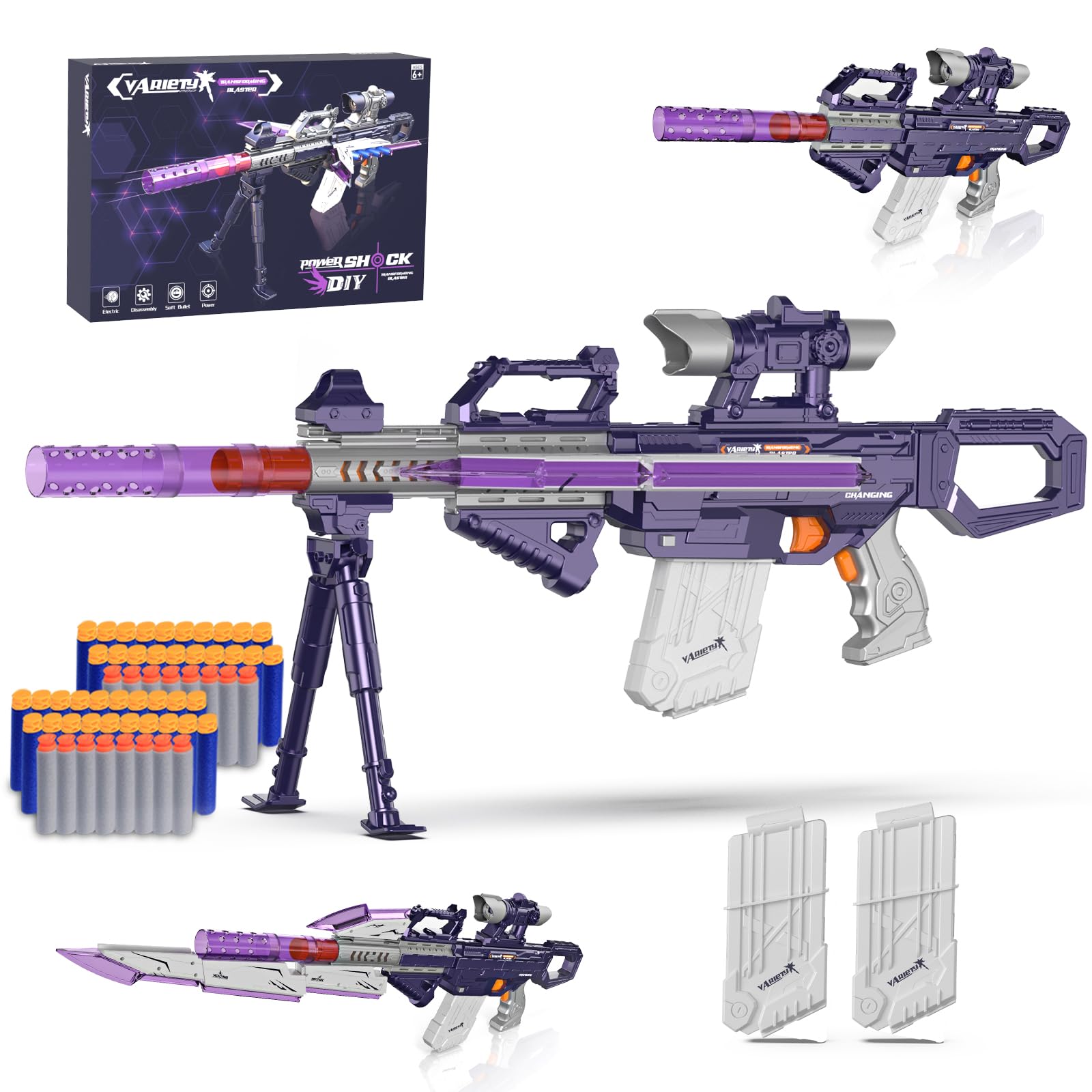Electric Toy Gun for Nerf Sniper - 2 Chargers, 50 Darts, Over 100 Combinations - Electric Toy Sniper Rifle with Scope - Gift for 6-12 Years Old Kids - Image 1