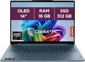 Lenovo Yoga Slim 7 14AKP10 – 14 Inch OLED WUXGA Copilot+ Laptop (AMD Ryzen AI 7 350, 16GB RAM, 512GB SSD, AMD Radeon 860M Graphics, Windows 11 Home) French AZERTY Keyboard – Tidal Teal - Image 1