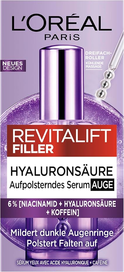 L'Oréal Paris Eye Contour Serum for Women - Provides a padded eye contour and less dark circles with 2.5% [Hyaluronic Acid + Caffeine], Revitalift Filler, 1 x 20ml - Image 1
