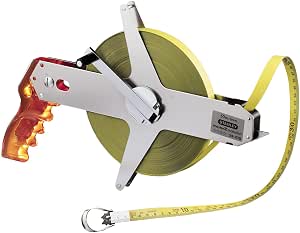 STANLEY 1-34-478 Mabolon Tape Measure 50 m Made in France – Interchangeable Tape and Crank – Long Range – Durable Hardened Steel Tool – Refined Design, Yellow - Image 1