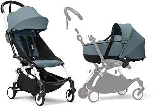 Stokke YOYO3 Stroller with Newborn Carrycot and 6+ Colour Pack - Includes White Frame, YOYO 6+ Colour Pack (Aqua) and Newborn Carrycot (Aqua) - Image 1