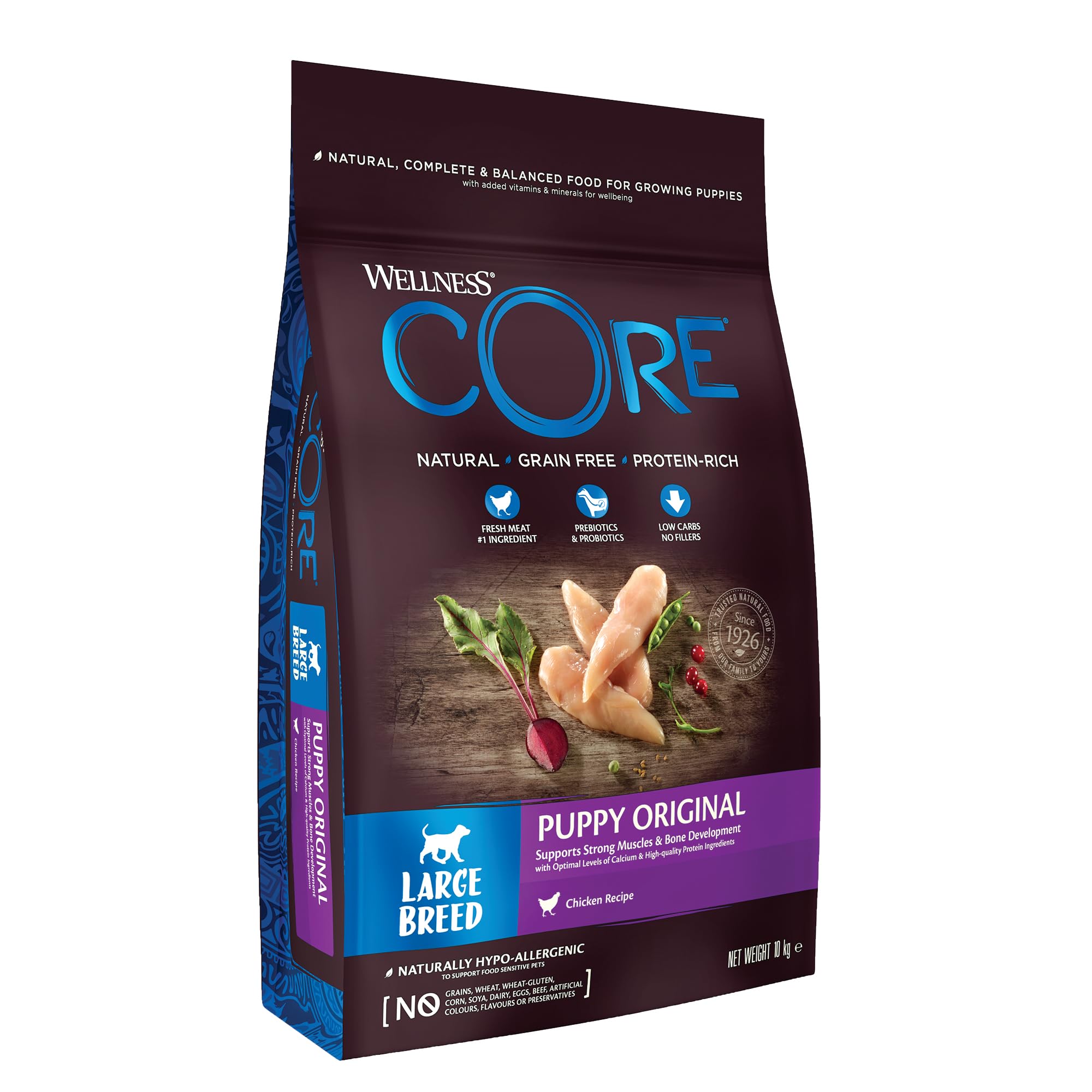 Wellness CORE Puppy 10 kg, Chicken - Grain Free, Natural, Hypoallergenic, High Protein, High Meat Content, Eye & Brain Develops - Image 1