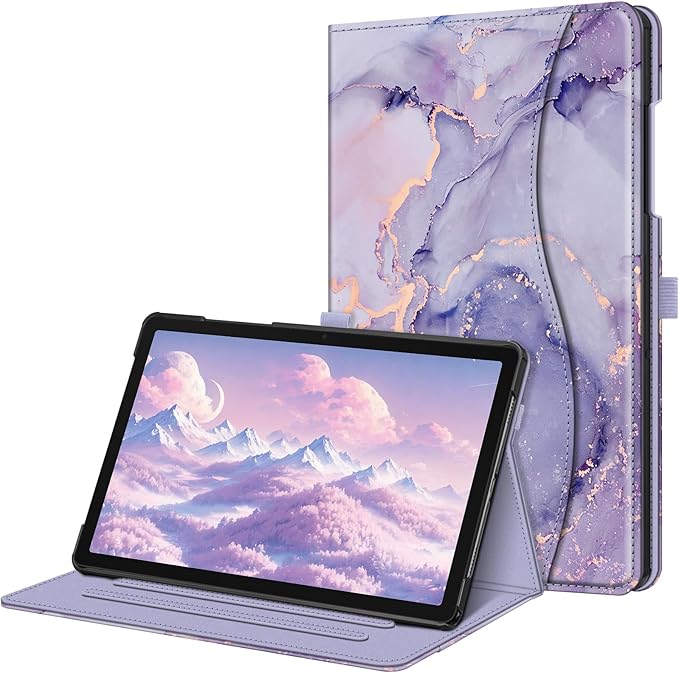 FINTIE Case for Samsung Galaxy Tab A9 Plus (Tab A9+) 11 Inch 2023 (SM-X210/X216/X218), Folio and Multi-Position Case with Document Pocket, Marble Lilac - Image 1