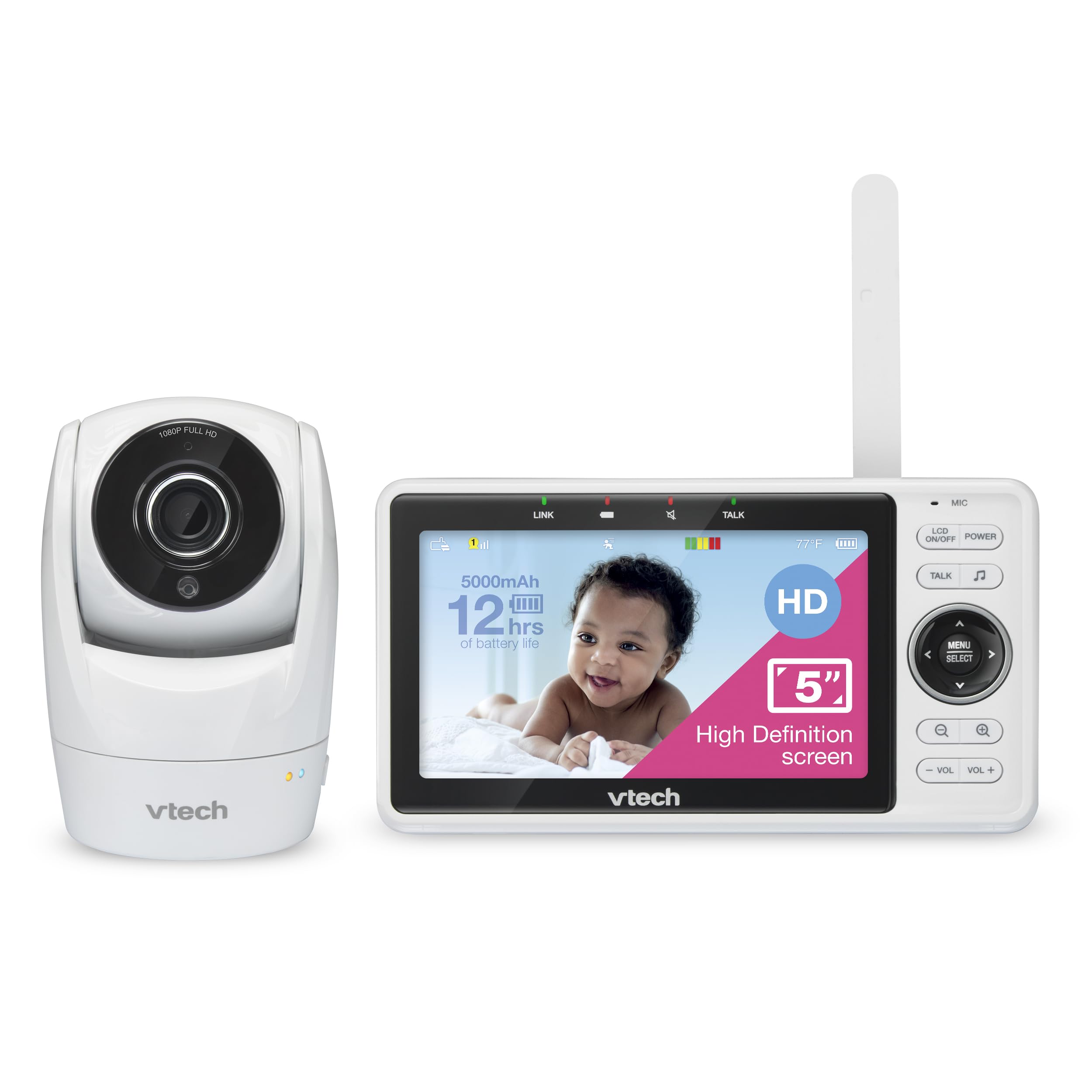 Vtech Smart Baby Monitor VM901-1W 5" LCD Display, 1080P Camera, 120° Wide Angle View, Night Vision, Remote Pan-Tilt Zoom, Two-Way Talc, Works with iOS and Android, WiFi - Image 1