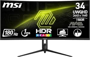 MSI MAG 342CQR E2 34" UWQHD Curved Gaming Monitor - VA Panel 1500R 3440 x 1440, 180 Hz / 1 ms (MPRT), Adaptive-Sync - DP 1.4a, HDMI 2.0b CEC - Image 1
